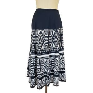 Chicos Textured Beaded Tiered Midi Skirt S / 0 Geo Print Boho Hippie Artsy